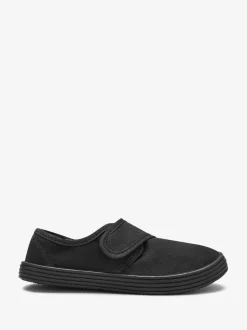 Black Standard Fit (F) Touch Fastening Plimsoll School Shoes