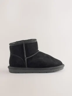 Black Standard Fit (F) Water Repellent Suede Short Pull-On Boots