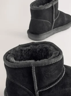 Black Standard Fit (F) Water Repellent Suede Short Pull-On Boots