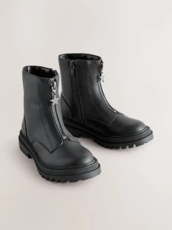 Black Standard Fit (F) Zip Front Ankle Boots