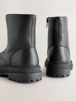 Black Standard Fit (F) Zip Front Ankle Boots