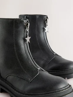 Black Standard Fit (F) Zip Front Ankle Boots