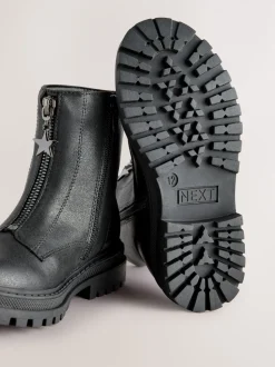 Black Standard Fit (F) Zip Front Ankle Boots
