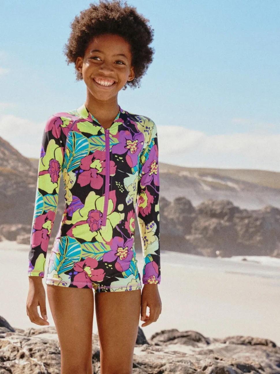 Black Tropical One Piece Short Swimsuit (3-16yrs)