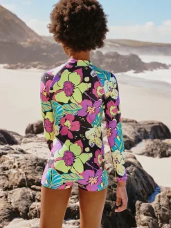 Black Tropical One Piece Short Swimsuit (3-16yrs)