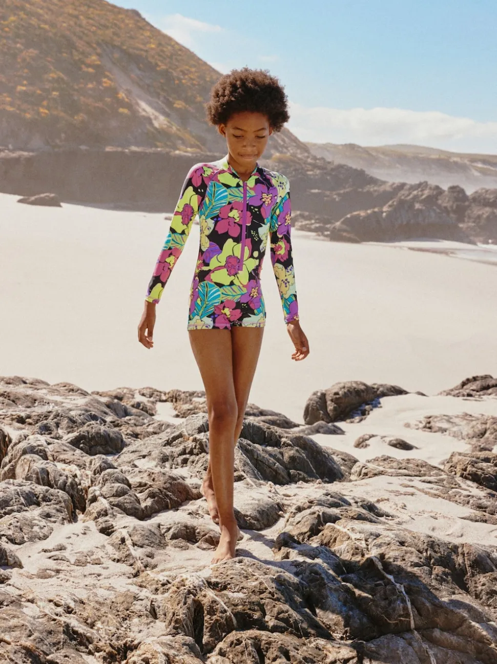 Black Tropical One Piece Short Swimsuit (3-16yrs)