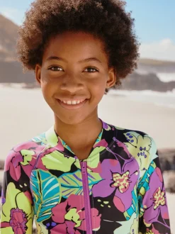 Black Tropical One Piece Short Swimsuit (3-16yrs)