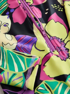 Black Tropical One Piece Short Swimsuit (3-16yrs)