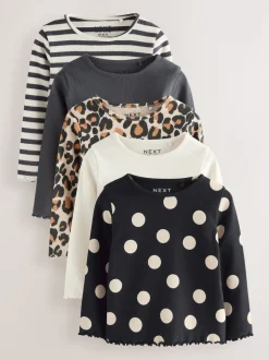 Black/White Long Sleeve Rib Tops 5 Pack (3mths-7yrs)