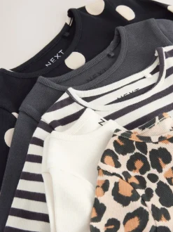 Black/White Long Sleeve Rib Tops 5 Pack (3mths-7yrs)