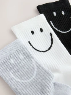 Black White and Grey 3 Pack Cotton Rich Cushioned Sole Ankle Socks