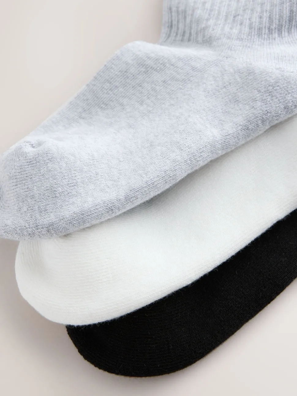 Black White and Grey 3 Pack Cotton Rich Cushioned Sole Ankle Socks