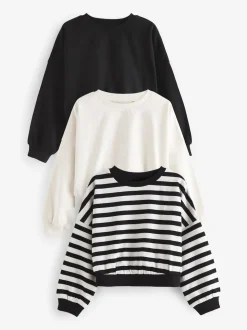 Black/White Boxy Long Sleeve 100% Cotton Sweat Tops 3 Pack (3-16yrs)
