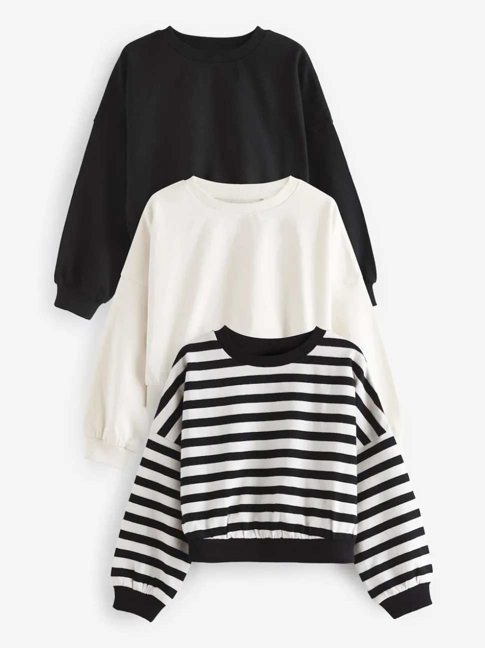Black/White Boxy Long Sleeve 100% Cotton Sweat Tops 3 Pack (3-16yrs)