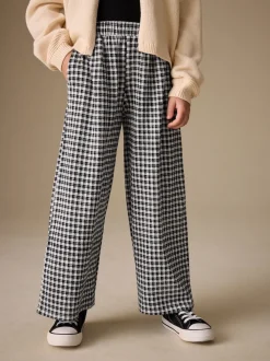 Black/White Gingham Check Wide Leg Textured Trousers (3-16yrs)