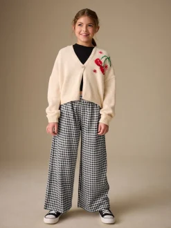 Black/White Gingham Check Wide Leg Textured Trousers (3-16yrs)