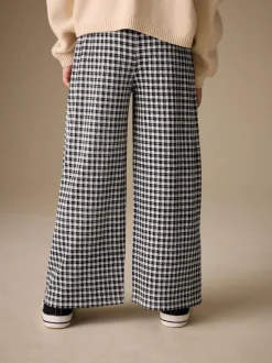 Black/White Gingham Check Wide Leg Textured Trousers (3-16yrs)