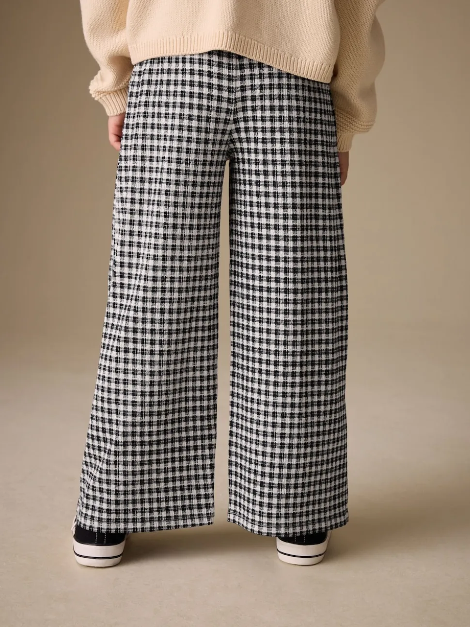 Black/White Gingham Check Wide Leg Textured Trousers (3-16yrs)