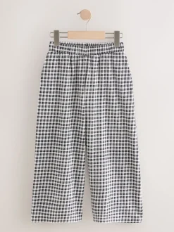 Black/White Gingham Check Wide Leg Textured Trousers (3-16yrs)