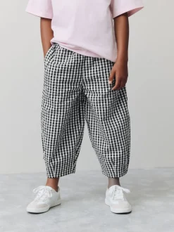 Black/White Gingham Pull On Barrel Trousers (3-16yrs)