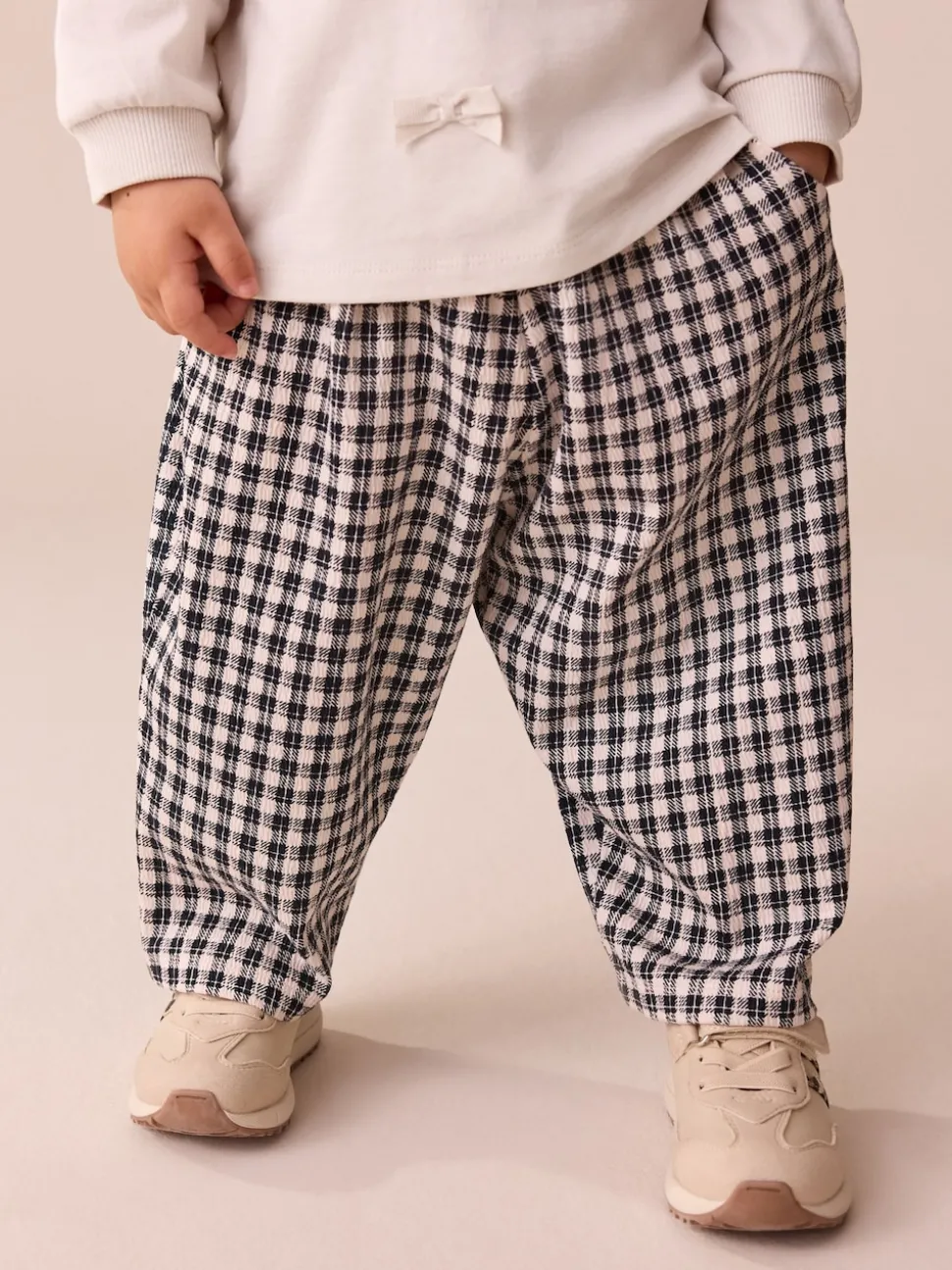 Black/White Gingham Textured Barrel Leg Trousers (3mths-7yrs)