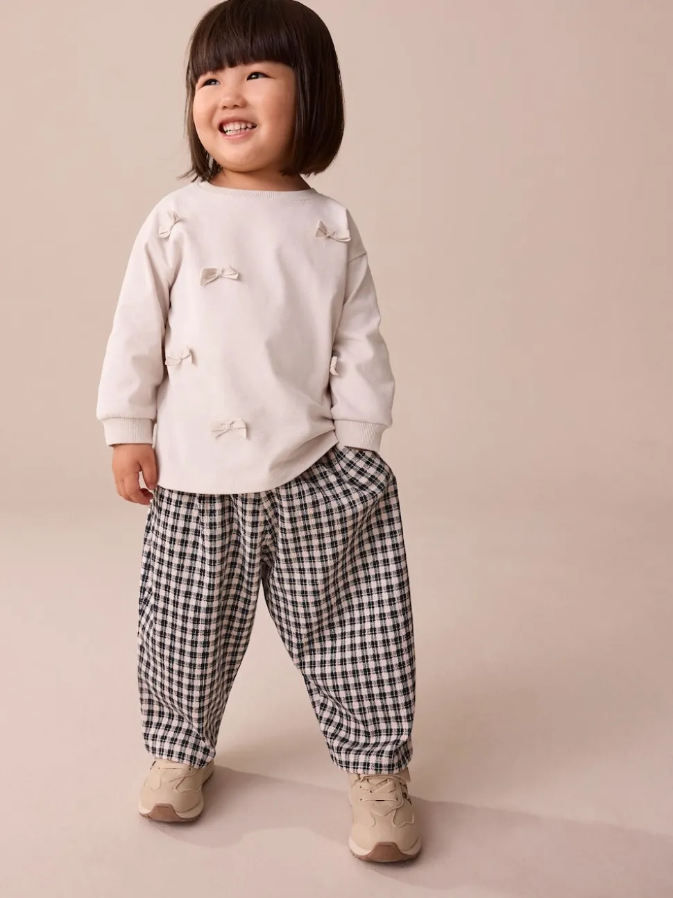 Black/White Gingham Textured Barrel Leg Trousers (3mths-7yrs)