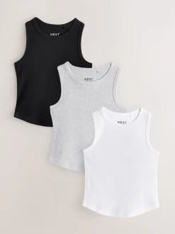 Black/White/Grey Rib Vest 3 Pack (3-16yrs)