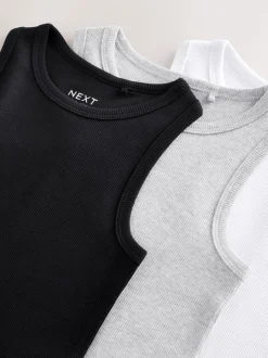 Black/White/Grey Rib Vest 3 Pack (3-16yrs)