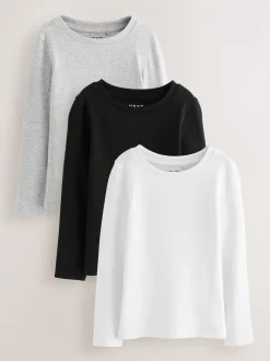 Black/White Long Sleeve Ribbed Tops 3 Pack (3-16yrs)