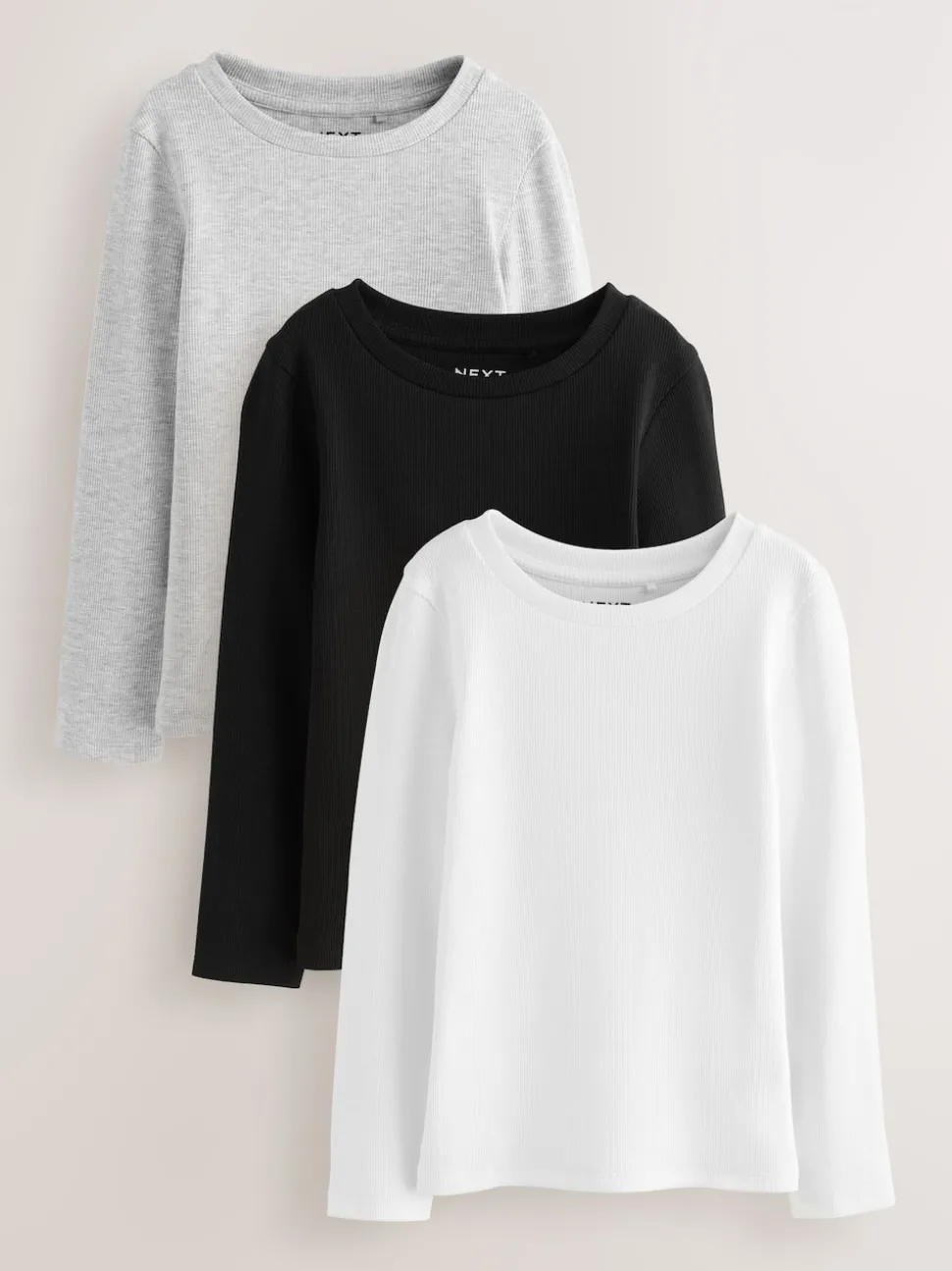 Black/White Long Sleeve Ribbed Tops 3 Pack (3-16yrs)