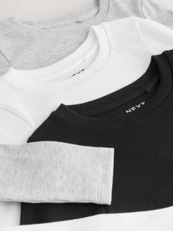 Black/White Long Sleeve Ribbed Tops 3 Pack (3-16yrs)