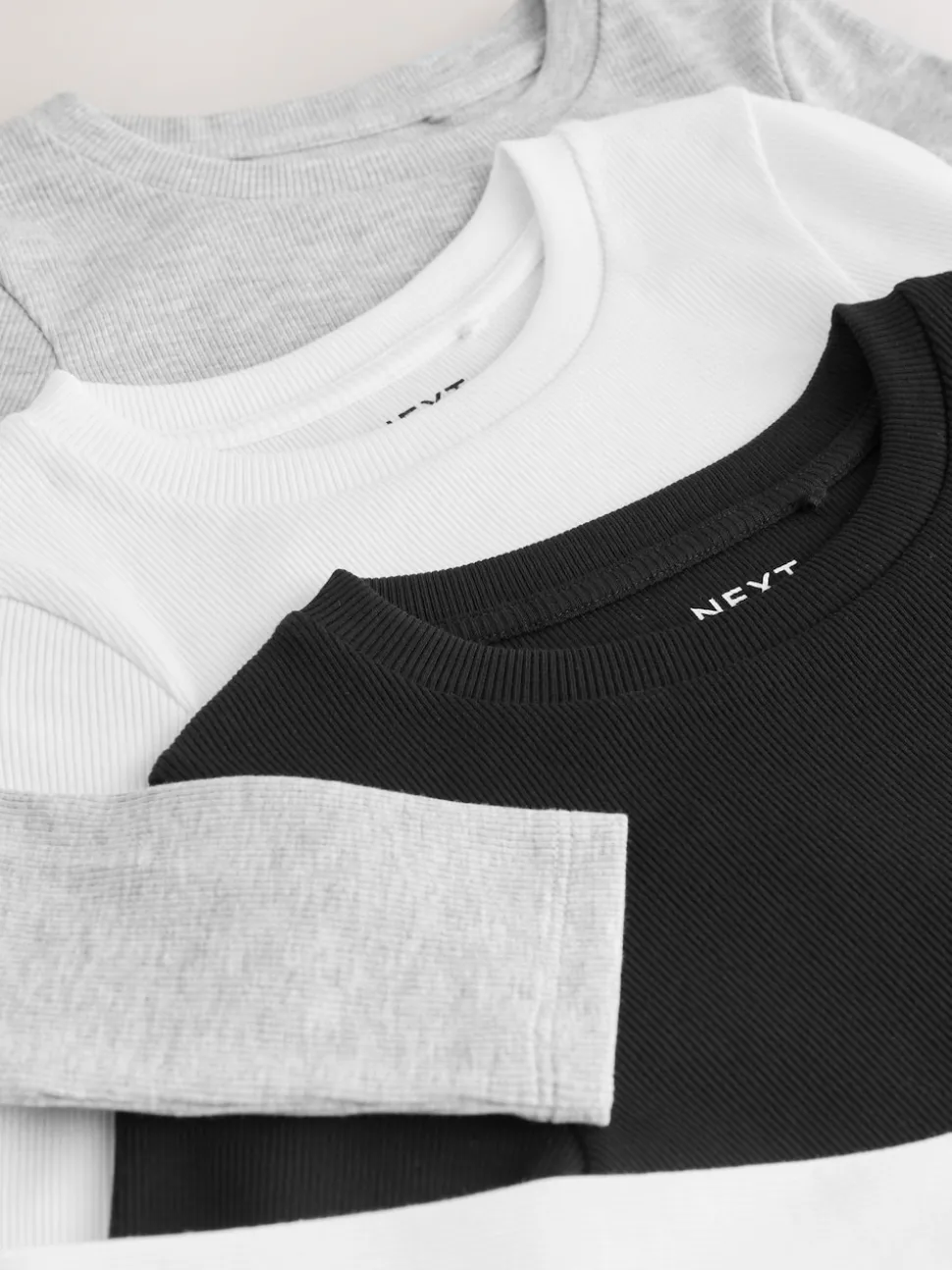Black/White Long Sleeve Ribbed Tops 3 Pack (3-16yrs)