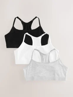 Black/White Strappy Racer Back Crop Tops 3 Pack (5-16yrs)
