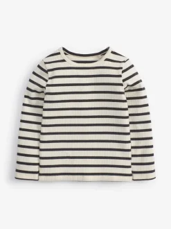 Black/White Stripe Cotton Rich Long Sleeve Rib T-Shirt (3mths-7yrs)