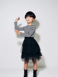 Black/White Stripe Long Sleeve Ribbed Top (3-16yrs)