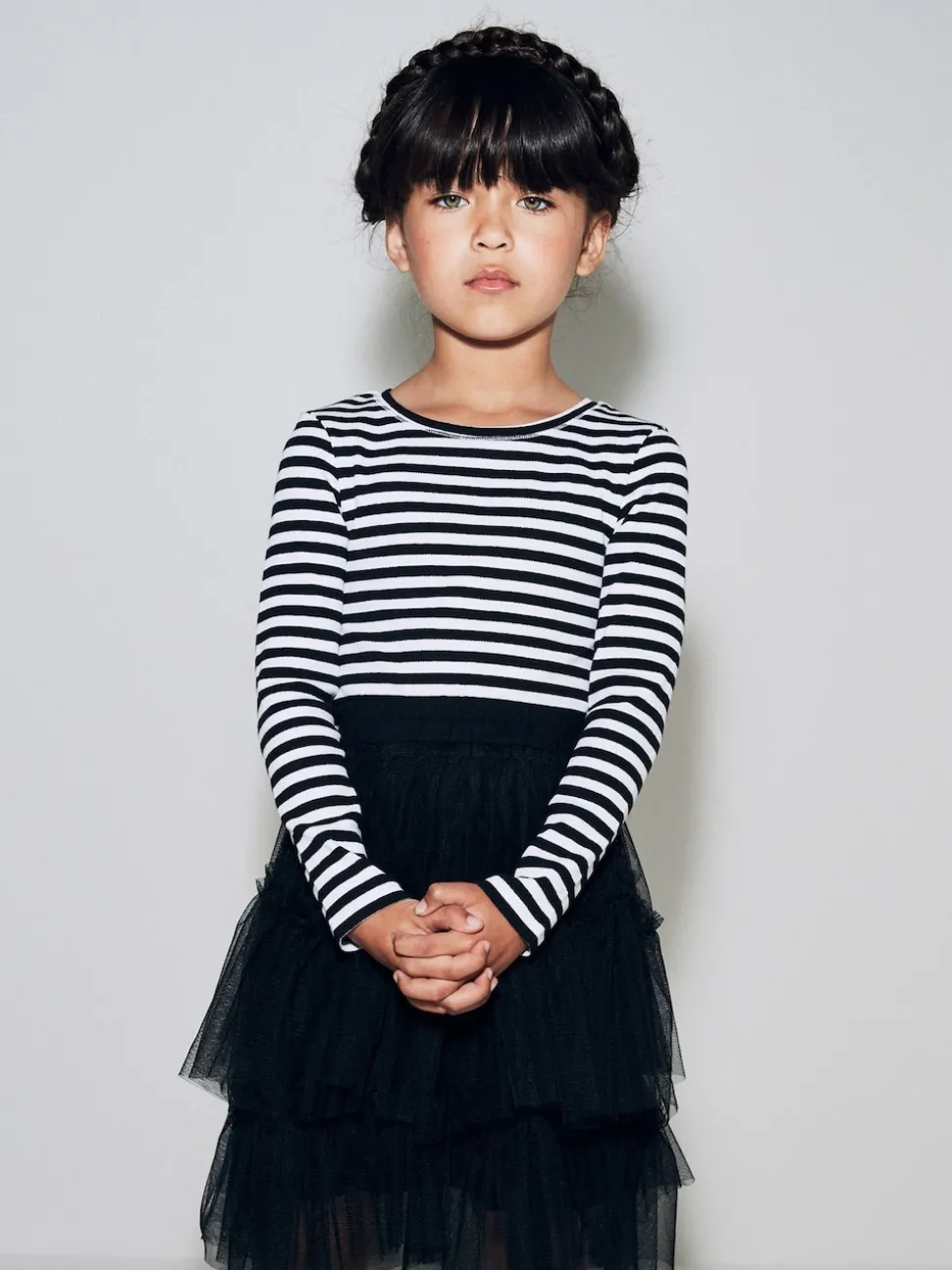 Black/White Stripe Long Sleeve Ribbed Top (3-16yrs)