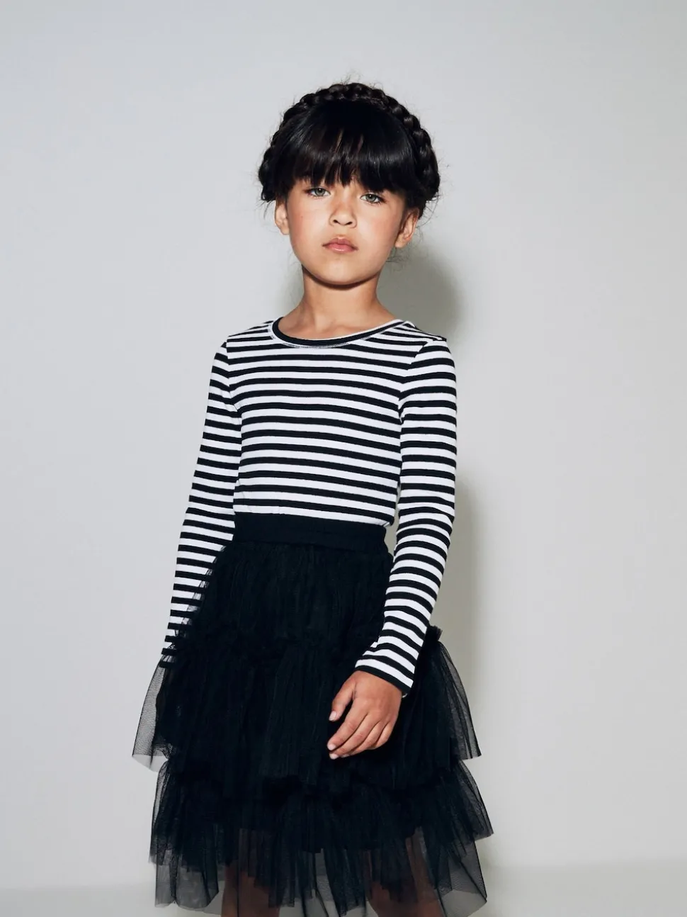Black/White Stripe Long Sleeve Ribbed Top (3-16yrs)