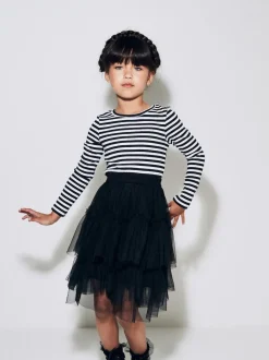 Black/White Stripe Long Sleeve Ribbed Top (3-16yrs)