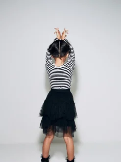 Black/White Stripe Long Sleeve Ribbed Top (3-16yrs)