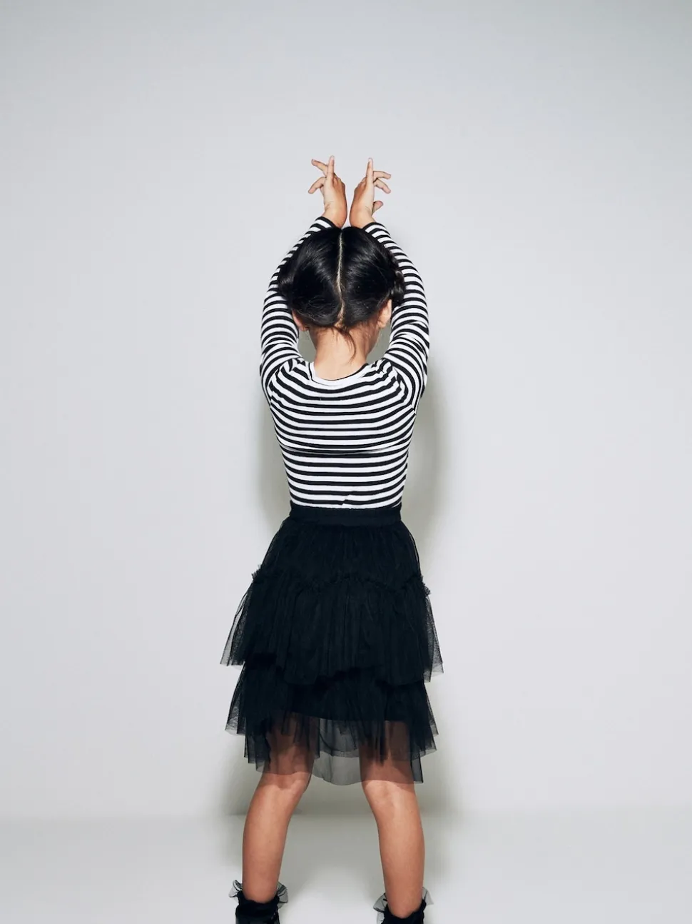 Black/White Stripe Long Sleeve Ribbed Top (3-16yrs)