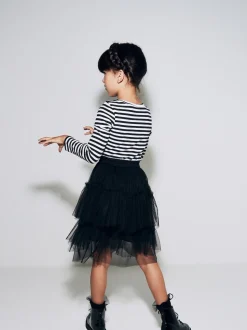 Black/White Stripe Long Sleeve Ribbed Top (3-16yrs)