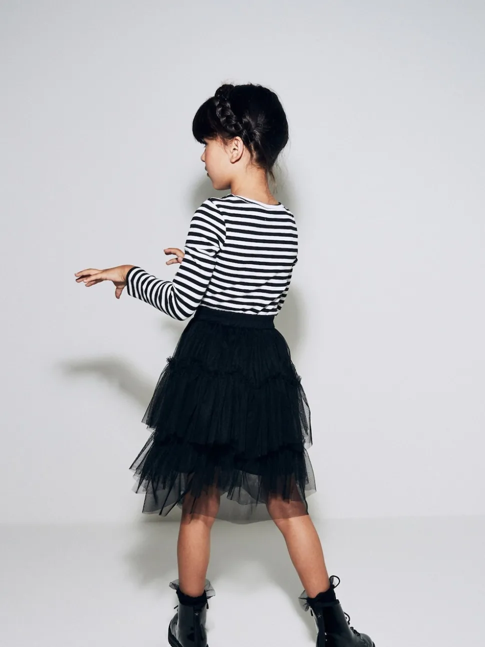 Black/White Stripe Long Sleeve Ribbed Top (3-16yrs)