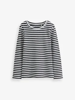 Black/White Stripe Long Sleeve Ribbed Top (3-16yrs)