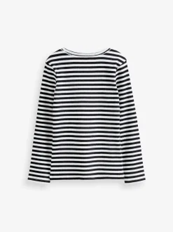 Black/White Stripe Long Sleeve Ribbed Top (3-16yrs)