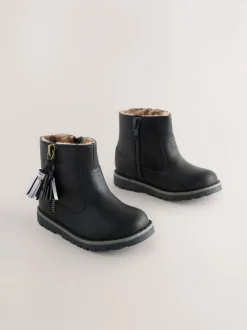 Black Wide Fit (G) Chelsea Zip Tassel Ankle Boots