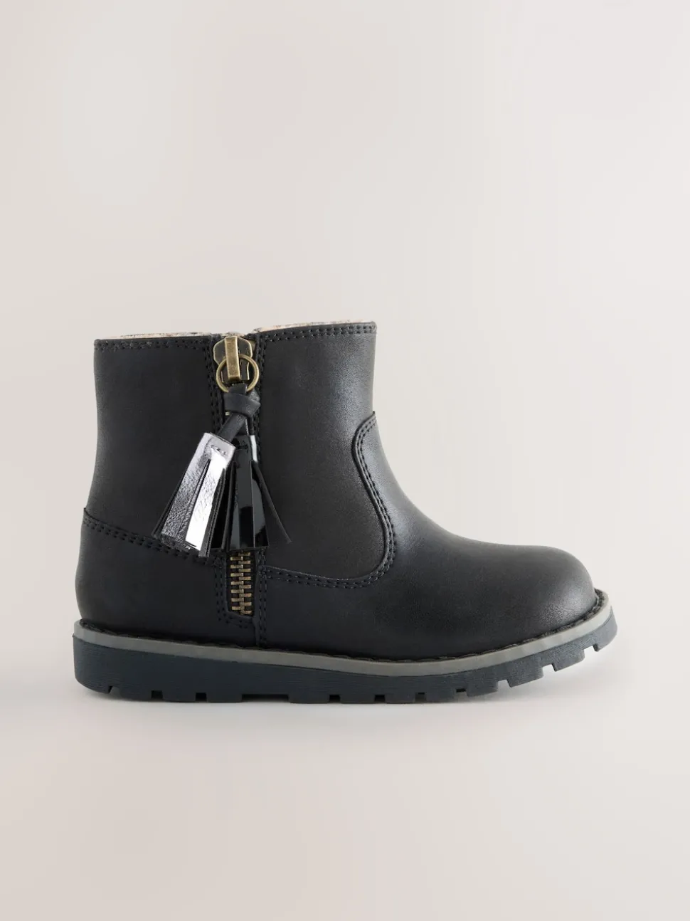Black Wide Fit (G) Chelsea Zip Tassel Ankle Boots