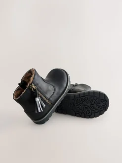 Black Wide Fit (G) Chelsea Zip Tassel Ankle Boots