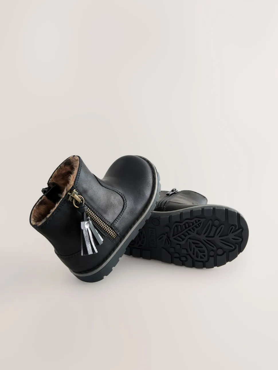 Black Wide Fit (G) Chelsea Zip Tassel Ankle Boots