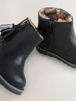 Black Wide Fit (G) Chelsea Zip Tassel Ankle Boots