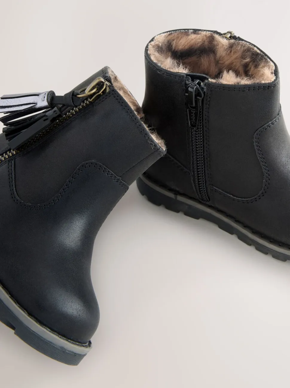 Black Wide Fit (G) Chelsea Zip Tassel Ankle Boots